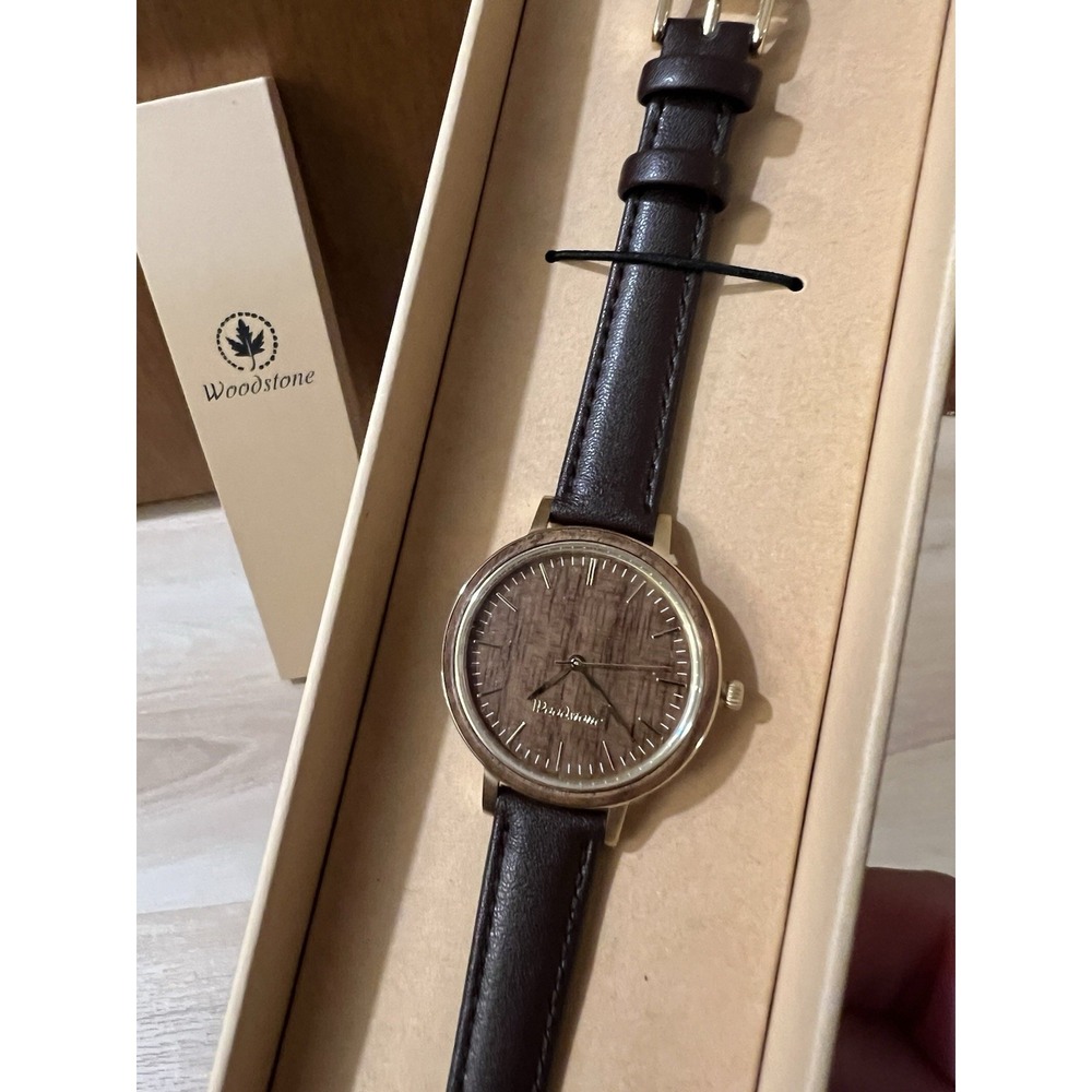New In Box Women's $350 Woodstone Watch Serenity Walnut Gold Jewelry Leather
